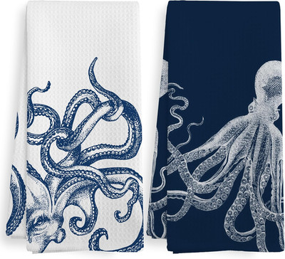 Coastal Octopus Beach Decor Dish Hand Tea Towels for Bathroom Kitchen, Octopus O
