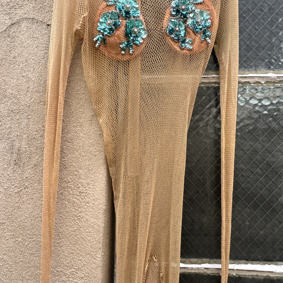 Vintage 1960s Fishnet Jumpsuit Mermaid Sequin Halloween Costume Showgirl Vintage - Image 3 of 4