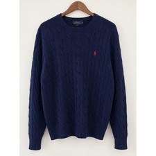 Polo Ralph Lauren Men XL Navy Blue Cable Knit Crewneck Sweater Wool Cashmere