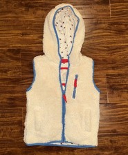 Mini Boden Hooded Vest Sherpa Faux Fur Full Zip Cream Youth Girls 4-5