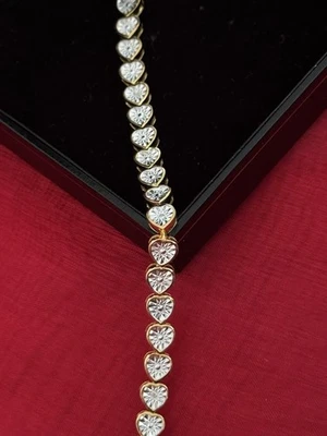 Ever true White Diamond Heart Shaped Tennis Bracelet Yellow Gold Tone 7.5” Long - Image 1 of 4