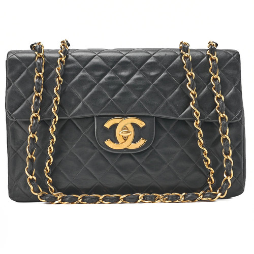 Chanel Chain Shoulder Bag Big Matelasse 34cm Single Flap Lambskin Black r0_0606
