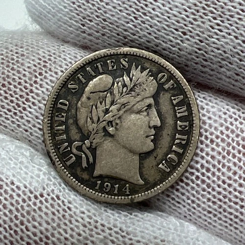 1914 D Barber Dime. 90% Silver.  Nice Higher Grade Old US Coin!