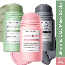 SKINTIFIC Clay Mask Stick 3pcs Set – Brightening, Acne & Pore Care (3 x 40g)