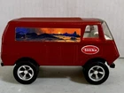 Vintage Late 1970's Maroon Tonka Van, Desert Sunset Decal Pressed Steel 5" Toy