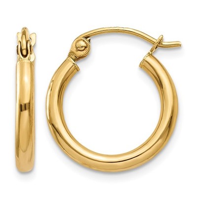 14K Gelbgold 2 mm Dicke extra kleine klassische Creolen 0,6 Zoll