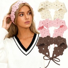 Polyester Ethnic Headband Knitted with Six Flowers Plaid Pattern Unisex Use