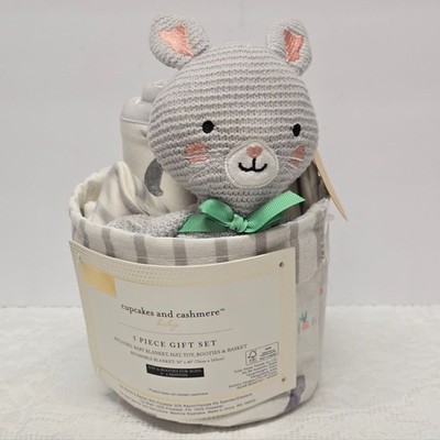 Cupcakes & Cashmere Bunny Rabbit Gift Set Blanket Basket Toy Hat Booties NWT