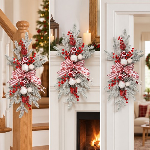 Hängendes Weihnachtszweig-Arrangement pflegeleicht für Treppe - Bild 5 von 9