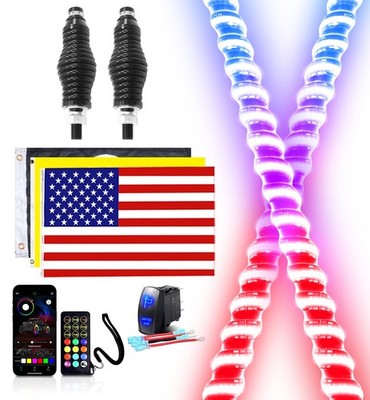 Pair 6FT COB LED Spiral Chasing RGB Whip Lights Antenna For Can Am RZR UTV ATV