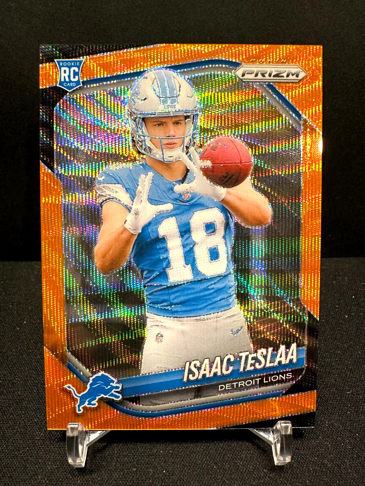 Isaac TeSlaa Rookie 2025 Panini Prizm #316 Orange Wave /65 RC Detroit Lions