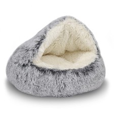 Cat Bed Round Plush Fluffy Hooded Cat Bed Cave, Cozy for Indoor Cats or Small...