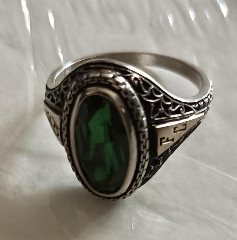 Vintage 1979 John Roberts 'JC' Emerald Green Siladium School Class Ring -Size 6 
