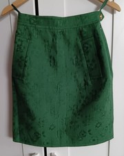 Christian Lacroix Skirt Emerald Silk Jacquard Gold Button XS UK 6 8 Vintage Rare