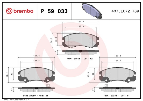 Vorderachse Brembo P 59 033 Bremsbelagsatz, Scheibenbremse FüR Holden,Opel,Vauxh-image