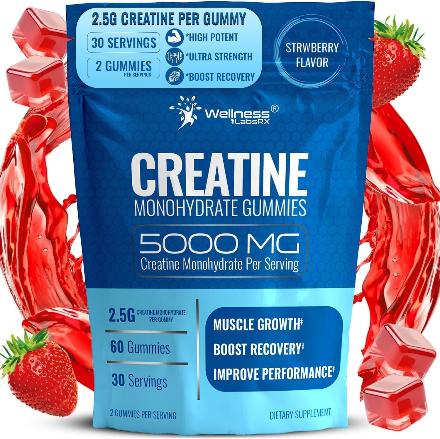 Creatine Gummies 5000mg, 30 Servings Creatine Monohydrate Gummies - Creatine for