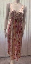 Willi Smith Silk Dress Multi Color V- Neck  Below Knee Size 8
