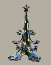 Pottery Barn Christmas Tree Candle Holder Silver Color Metal 16" Tall