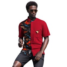 African Men's Print Polo Shirt - Asymmetric Design Fashion Top