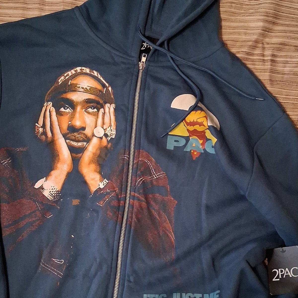 2PAC Blue Fleece Hoodie XL Full Zip Graphic Print Hooded Music Hip