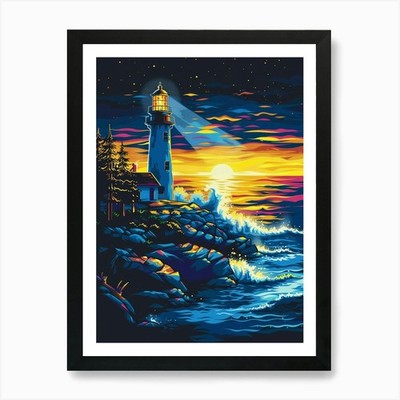 Leuchtturm bei Sonnenuntergang 18 Kunstdruck gerahmt Wandbild Poster Leinwanddruck Bild