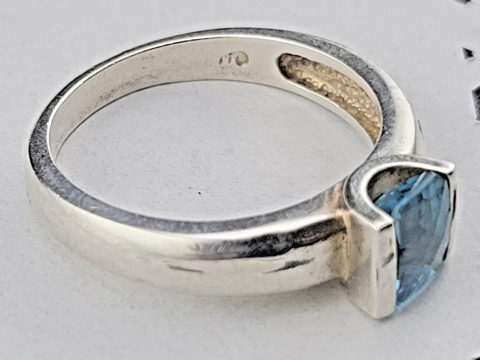 Elegante Conjunto de Canal Azul 💎 Topacio Solitario Anillo Plata Esterlina Talla 9 Foto 3 de 4