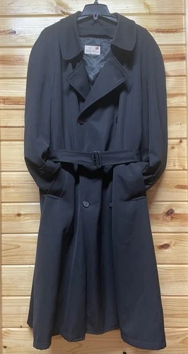 Stanley Blacker VTG Black Trench Coat Mens XXL Wool Lining Dbl Breasted Belt USA - product listing photo