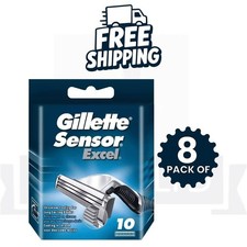 Gillette Sensor Excel Men Shaving Razor Blades 10 Count - PACK OF 8 (TOTAL 80ct)