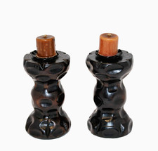 VTG MCM Chunky Wood Pedestal Votive Candle Holders Spain Pair 6 3/4" H