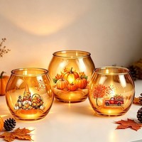 Windlicht Teelichthalter KüRbis Deko 3Er Set Glas Wichtel Motiv Herbstdeko