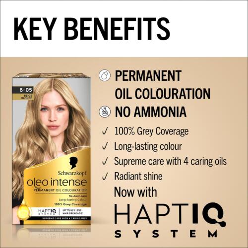 Schwarzkopf Oleo Intense Permanent Oil Colour Hair Dye 8-05 Beige Blonde - Picture 5 of 5
