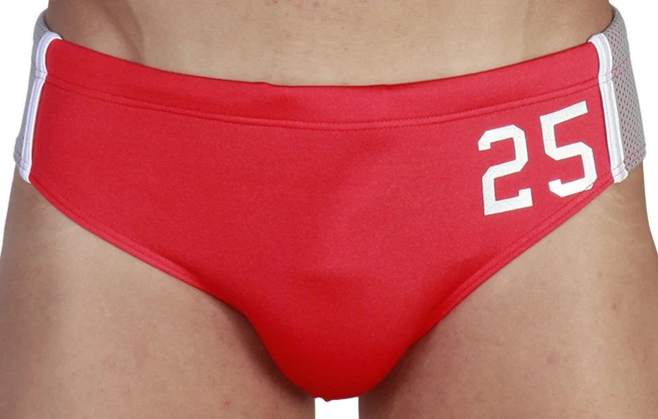 BIKKEMBERGS '25' Men's Swim / Bathing Briefs Bikini Suit S Red/Gray/White *NWT* - Image 4 of 4