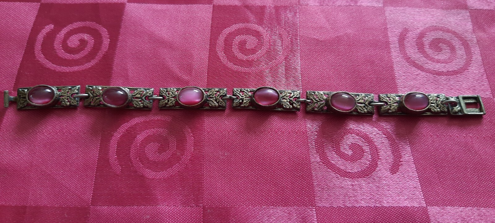 Vintage Miracle Bracelet, Scottish Celtic, Pink moonstone glass signed