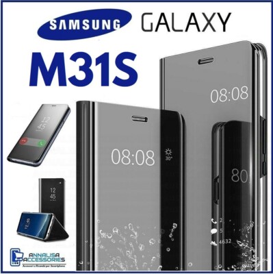 FLIP COVER FOR SAMSUNG GALAXY M31S BLACK BOOK CASE MIRROR CLEAR VIEW 360°