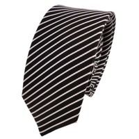 Schmale Tigertie Designer Seidenkrawatte Schwarz Silber Gestreift - Krawatte