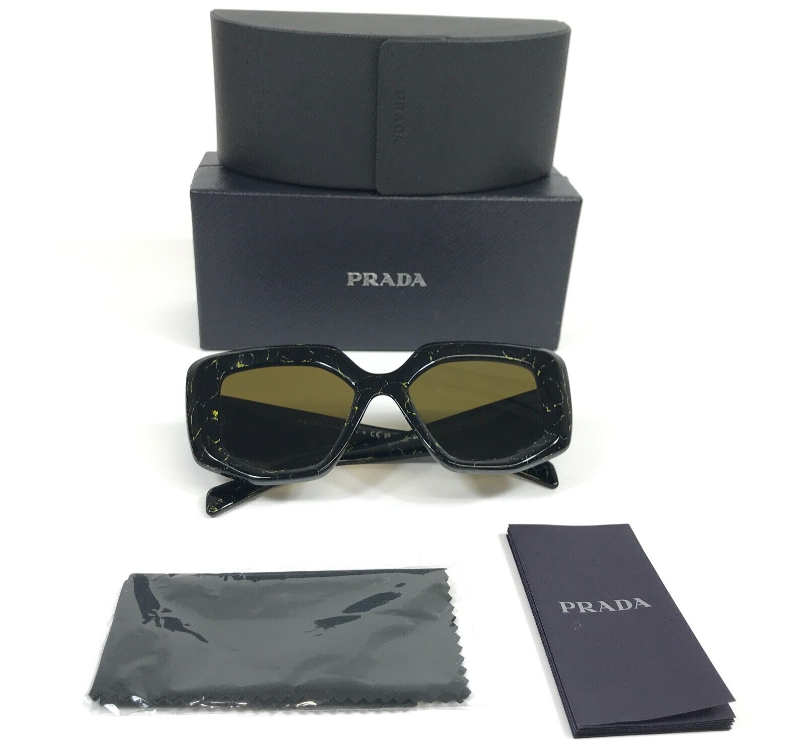 PradaSunglassesSPR14Z19D-01TBlackYellowMarbleButterflyDarkBrownLenses
