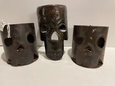 Handmade Haitian Metal Voodoo Skeleton Face Candle Holders Set of 3 Haiti