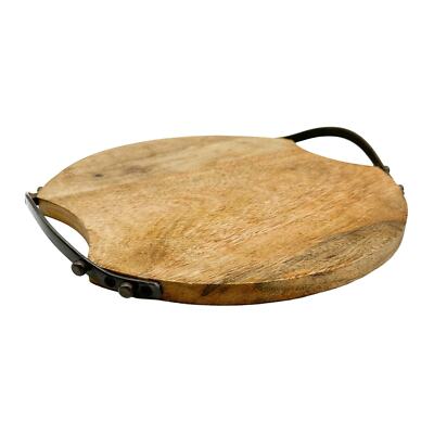 Godinger Ridgewood Acacia Wood Wrought Iron Serving Tray Made in India 13.25''