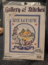 Vintage Bucilla Gallery of Stitches Welcome Sampler Counted Cross Stitch 8x10