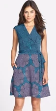 New TAYLOR Karishma Dress Teal Green Purple Fit Flare Ties ModCloth Sz 8 NWT