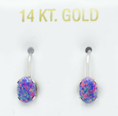 GENUINE 1.38 Cts OPAL DANGLING EARRINGS 14k WHITE GOLD - Free Appraisal Service