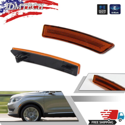 Amber For 2016-2018 Lincoln MKX Front Bumper Fender Side Marker Light Reflectors