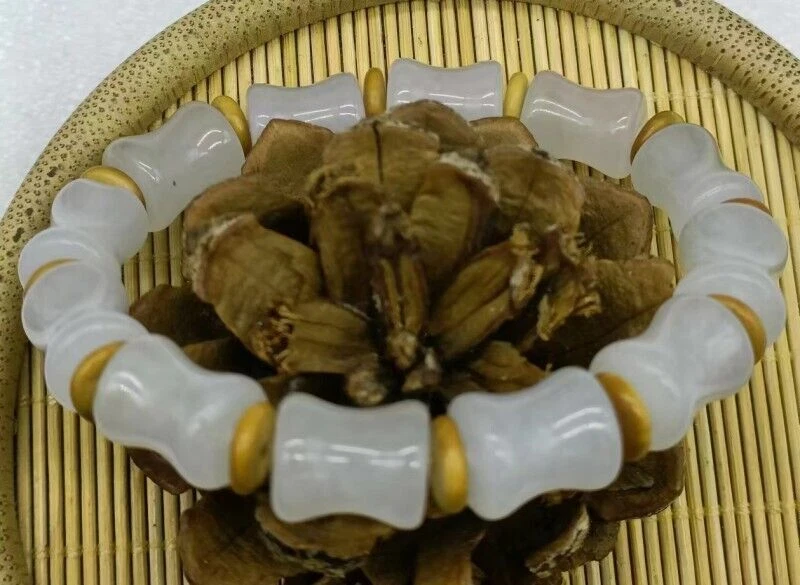 Pulsera elástica de jade de cuarcita blanca natural certificada 节节高 Foto 2 de 4