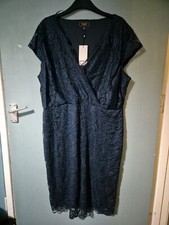 BNWT Lipsy Size 20 Blue Lace Cap Sleeve Knee Length Dress (1024/36/v)