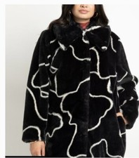 Eloquii Printed Faux Fur Coat - Plus Size 26/28 Black & White