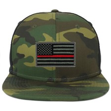 Oversize XXL Thin Red Line USA Flag Patch Camouflage Flatbill Mesh Snapback Cap