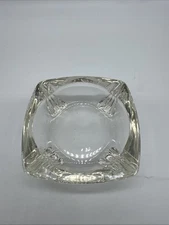 Vintage 3 1/2” Square Clear Glass Ashtray MCM Retro Art Deco Heavy, 4 Slots