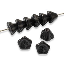 25 Jet Black Bell Flower Beads - Czech Glass - 6x8mm - DIY Jewelry Supplies