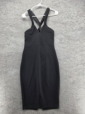 Express Dress Womens 6 Black Pencil Sheath Midi V-Neck Strappy Zip Lined