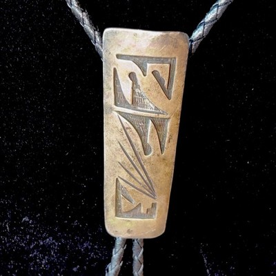 Authentic Hopi Native American Silver Overlay Bolo Slide Signed KD Vintage R85